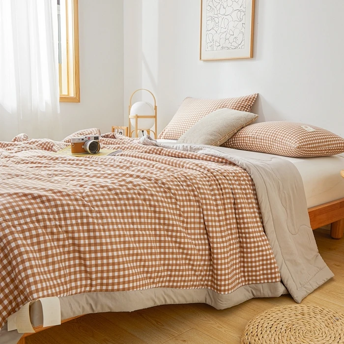 Cool Feel Thin Summer Quilt Blanket 100% Cotton Washed Cotton Fabric Light Comforter Throw