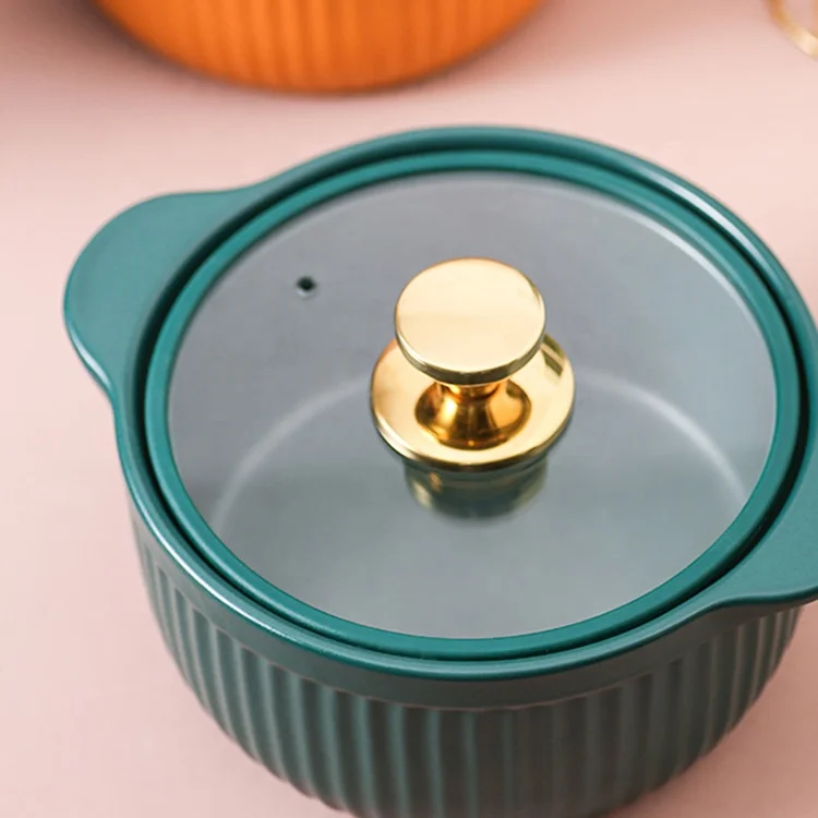 Матовая Цветная глазурь керамическая кастрюля для запекания со стеклянной крышкой изолированная кухонная посуда