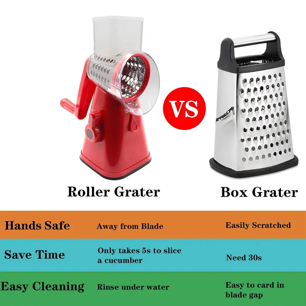 Household Multifunction Tabletop Drum Grater Cheese Grater Rotary Slicer With 3 Drum