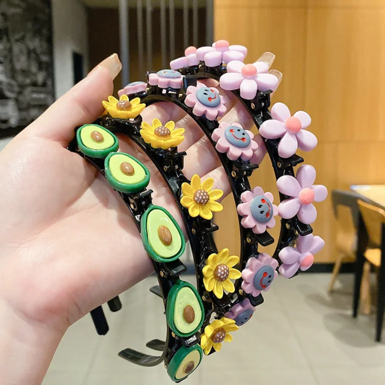 Girl Sweet Princess Hairstyle Hairpin Double Layer Cartoon Headbands with Clips Twist Plait Hair Tools Fashion Headbands for Kid