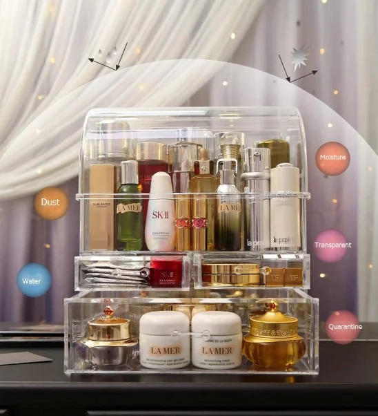 Clear Acrylic Makeup Organizer Cosmetics Storage Box Skin Care Large Layered Plastic Round Cosmetic Organizer Rectangle