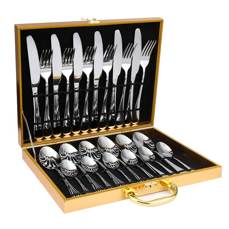 China new arrival customized logo knife spoon fork 24pcs gold flatware stainless steel luxury cutlery set