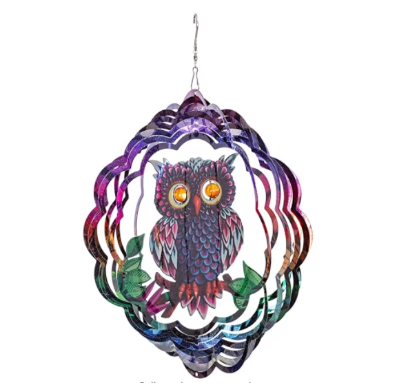 Mystical Owl Kinetic Wind Spinner with Garden Stake 360 Swivel Kinetic 3D Metal Outdoor Garden Decor