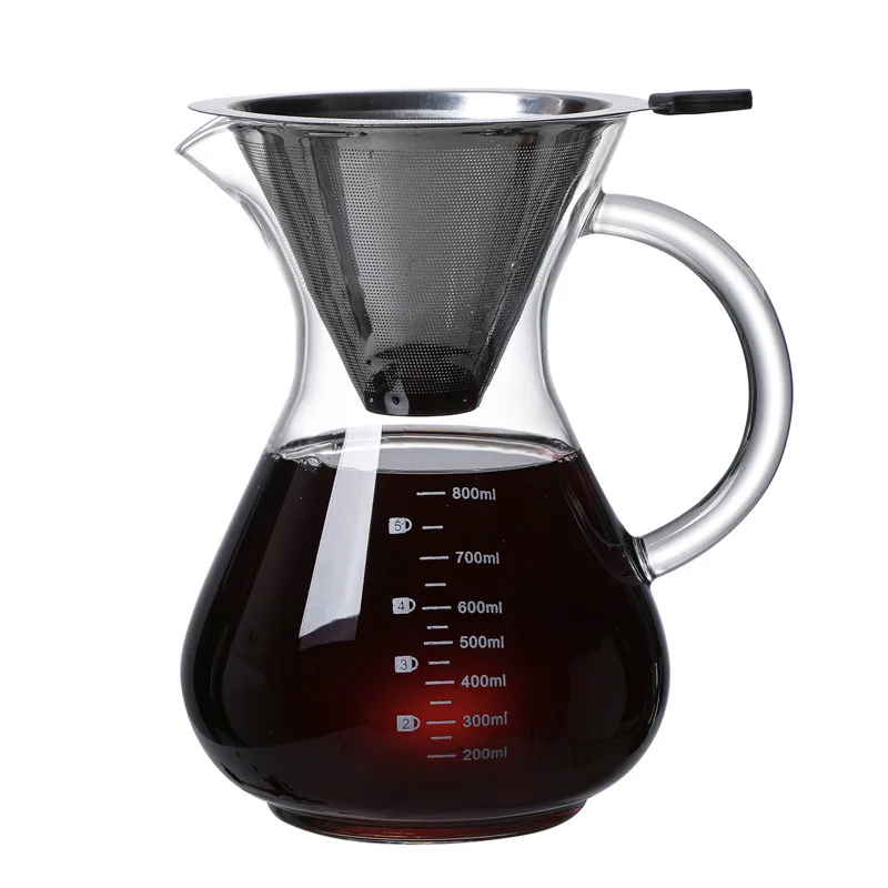 Factory Handmade Transparent Pour Over Coffee Pot Heat Resistance Glass Coffee Maker