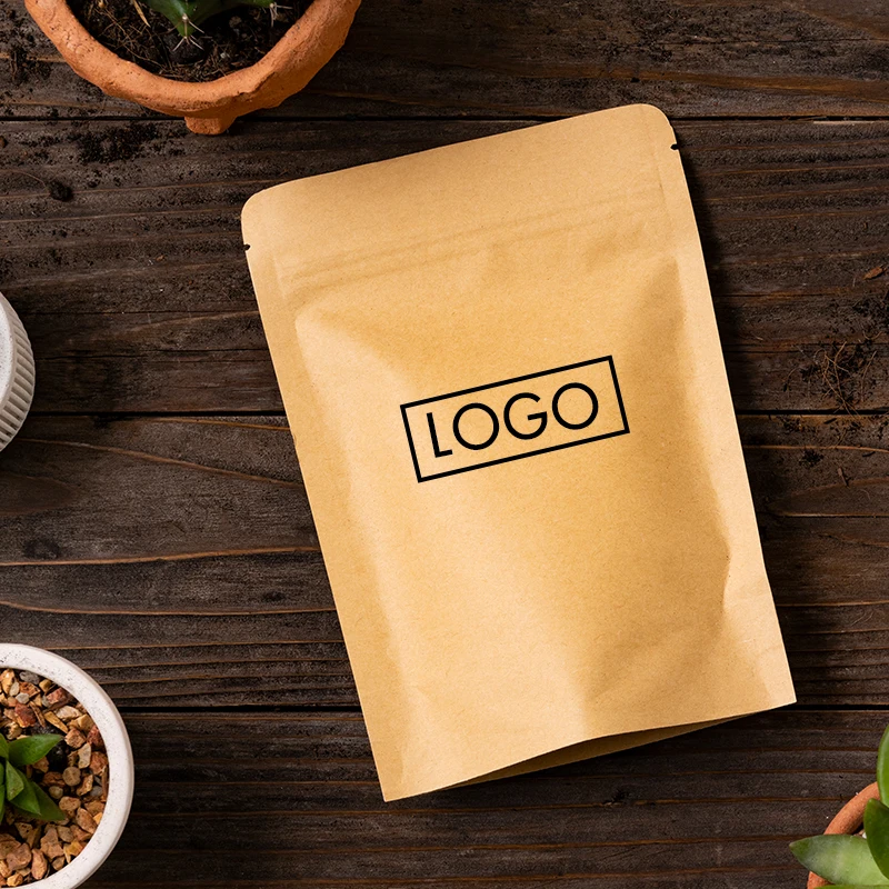 Pla Biodegradable Kraft Pouch Coffee Bean Flat Bottom Packaging Coconut Crunch Food Kraft Paper Bag for Tea or Coffee