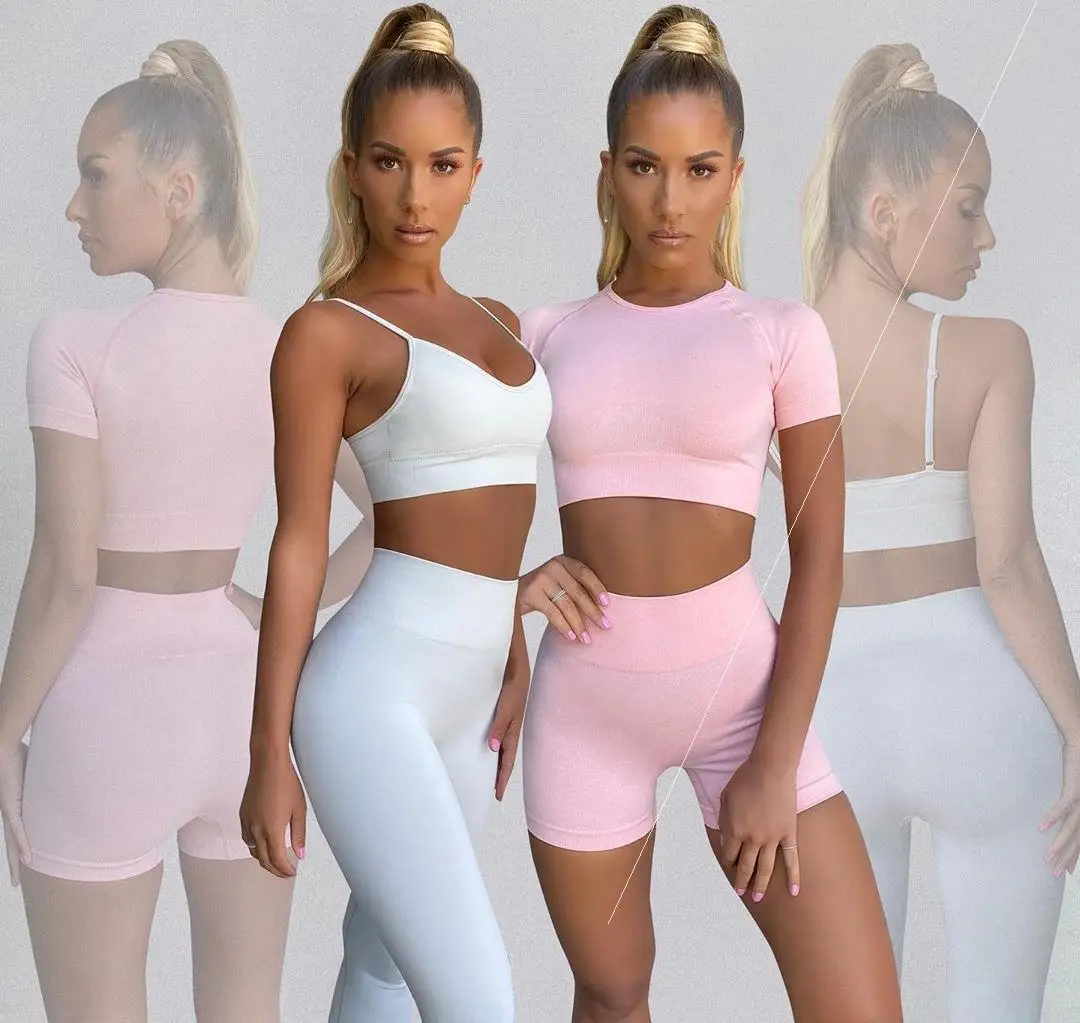 
Summer 2021 Hot Sale Drop Shipping Slim Short Hip Lift Yoga Set Low-cut Sexy Two-piece Suit Sling Solid Yoga Wear 