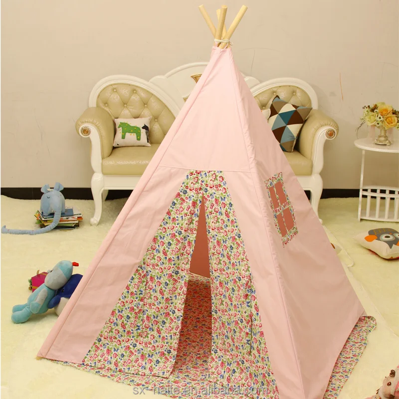 Wholesale Cotton Canvas with Stripe Printing Kids Teepee Indian Tent