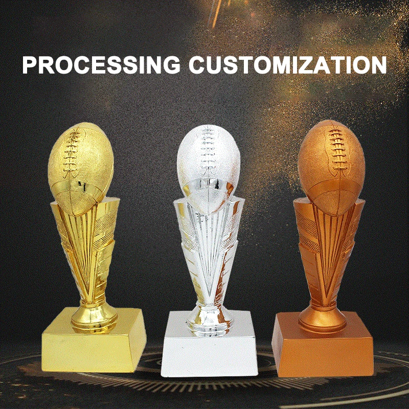 Custom Big Size Champions League Medallion Trophies Sport Event Award 3D Resin Rugby Trophy Gold For School Team Souvenir