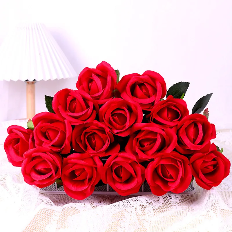 Artificial silk flower single long stem rose bulk for wedding home party decoration simulation rose flower branch