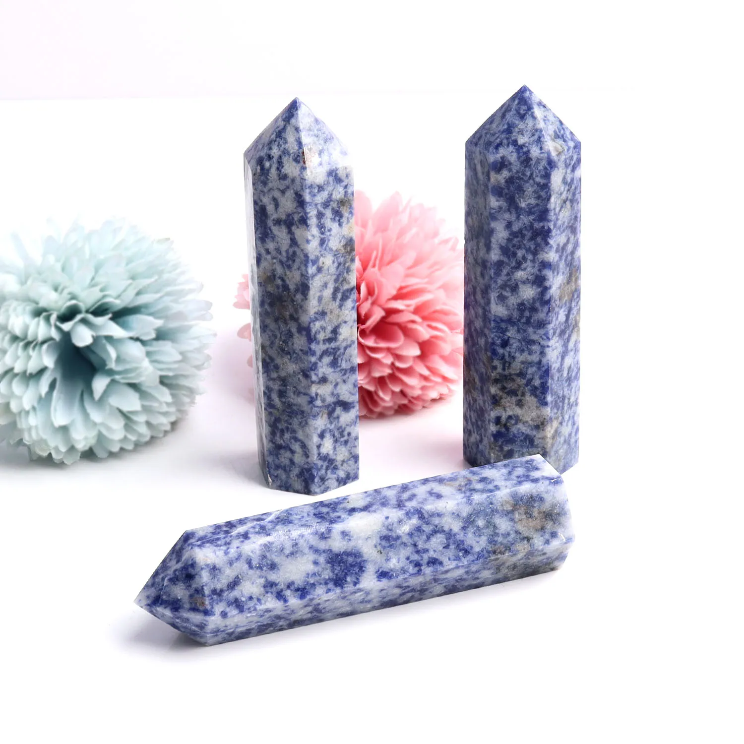 Good Quality Polished Obelisk Prism Natural Crystal Blue Spot Tower Point For Home Healing Gifts