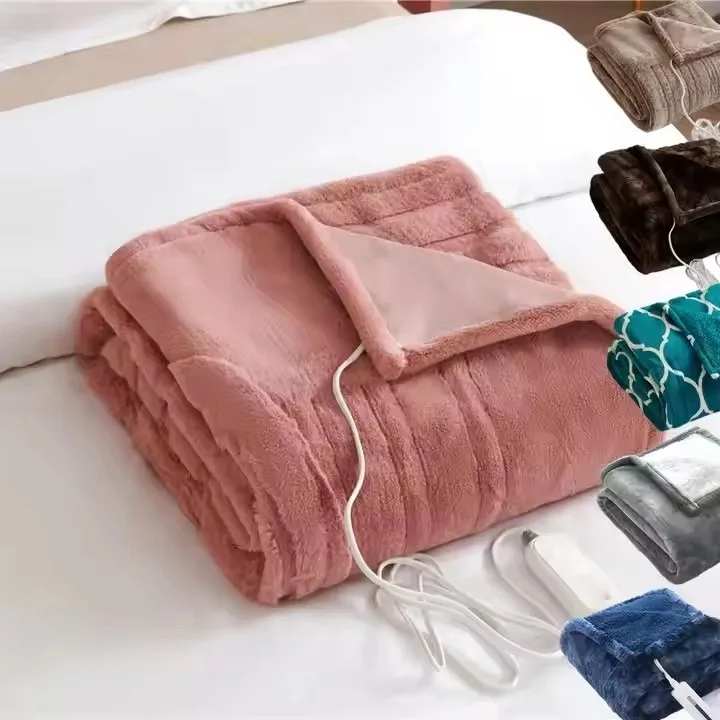 CUSTOM OGO mink fleece bed coral fleece plush Mink Faux fur fluffy Sherpa Electric Throw Heating Heated Blanket for winter
