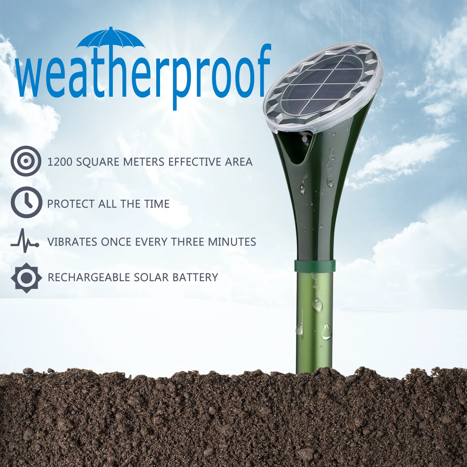 Amazon 2 Pack Vibration Solar Powered  Snake Mole Repeller Animal Gopher and Vole Chaser Repellent