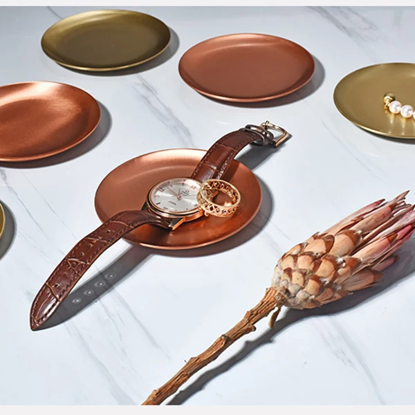 MAXERY Modern Simple Style Round Shape Gold Metal Serving Stainless Steel Tray for Party Wedding Christmas Gift