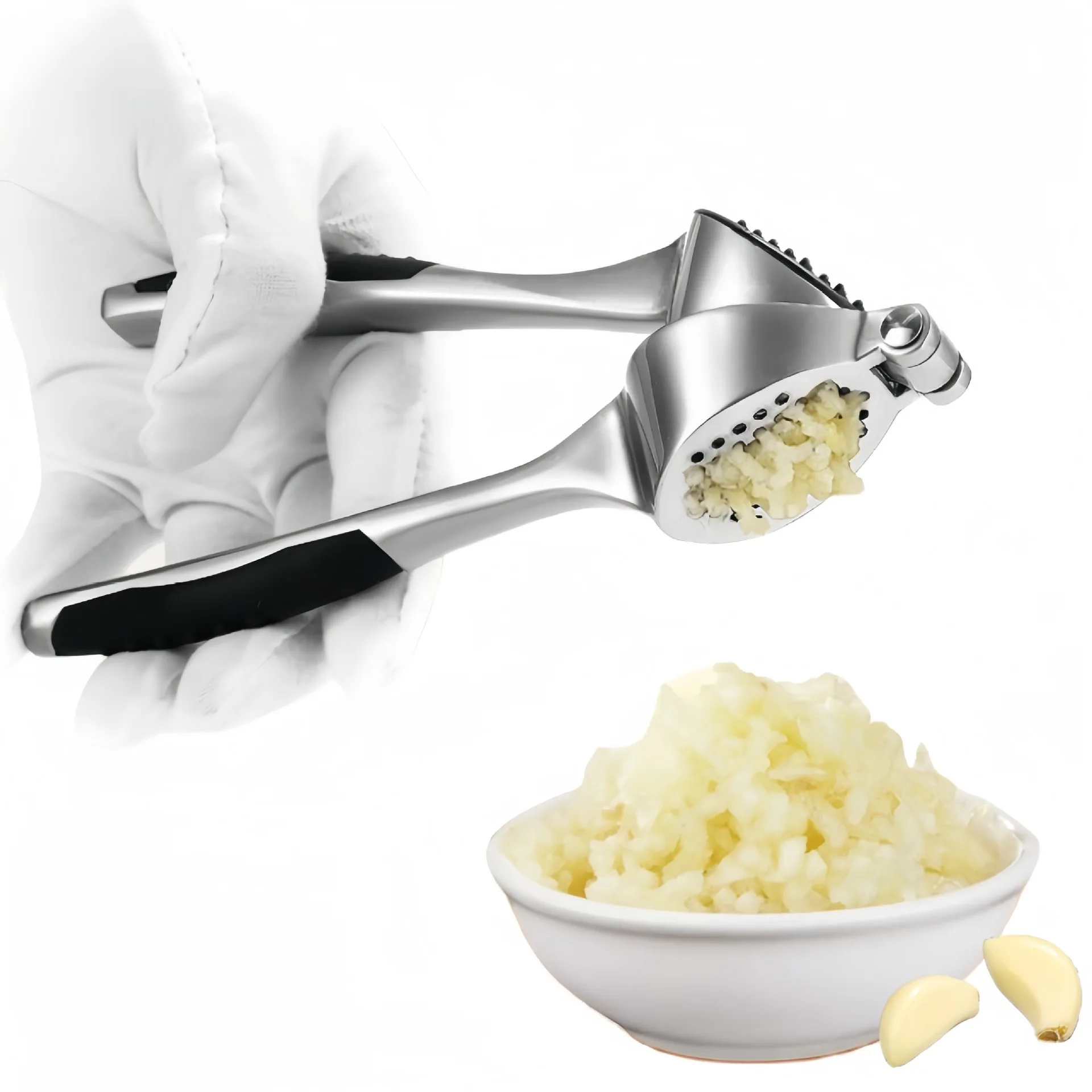 Kitchen Premium Garlic Press Set Rust Proof Garlic Mincer Tool Easy Squeeze with Soft Handle Silicone Garlic Peeler Brush