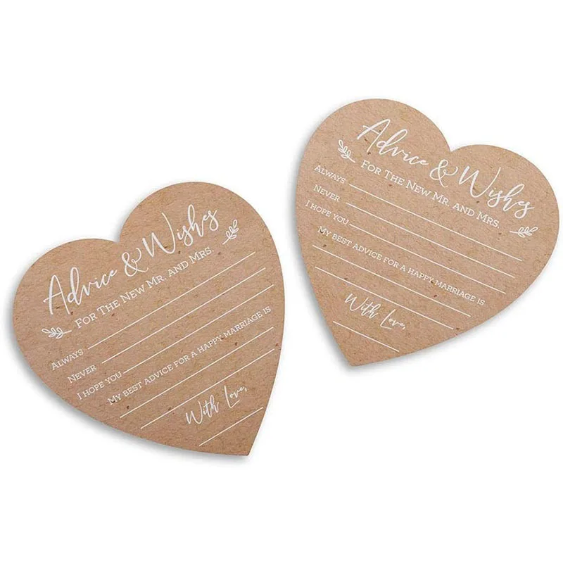 Hot heart with handwritten wedding Eco-friendly kraft paper Advice And Wishes Card
