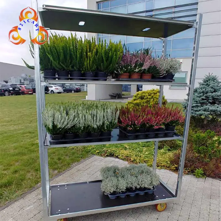 Stackable Nursery Transport Greenhouse Flower Plant Carts Metal Trolley For Flower Display