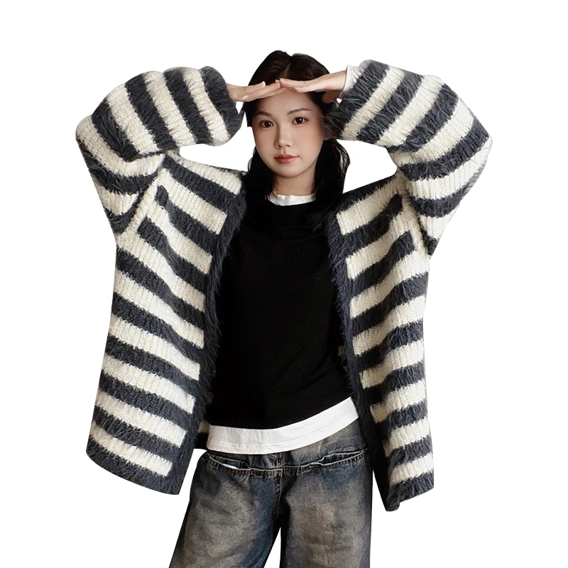 Зимний толстый женский модный Повседневный свитер большого размера осенний женский кардиган вязаный свитер