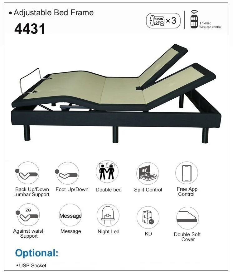 
Factory Amazon Supply 4431 adjustable bed electric king size 