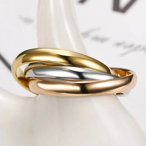 Fashion Custom Jewelry 18K Gold Plated Color Block Triple Rolling Ring Women Titanium Steel Rings