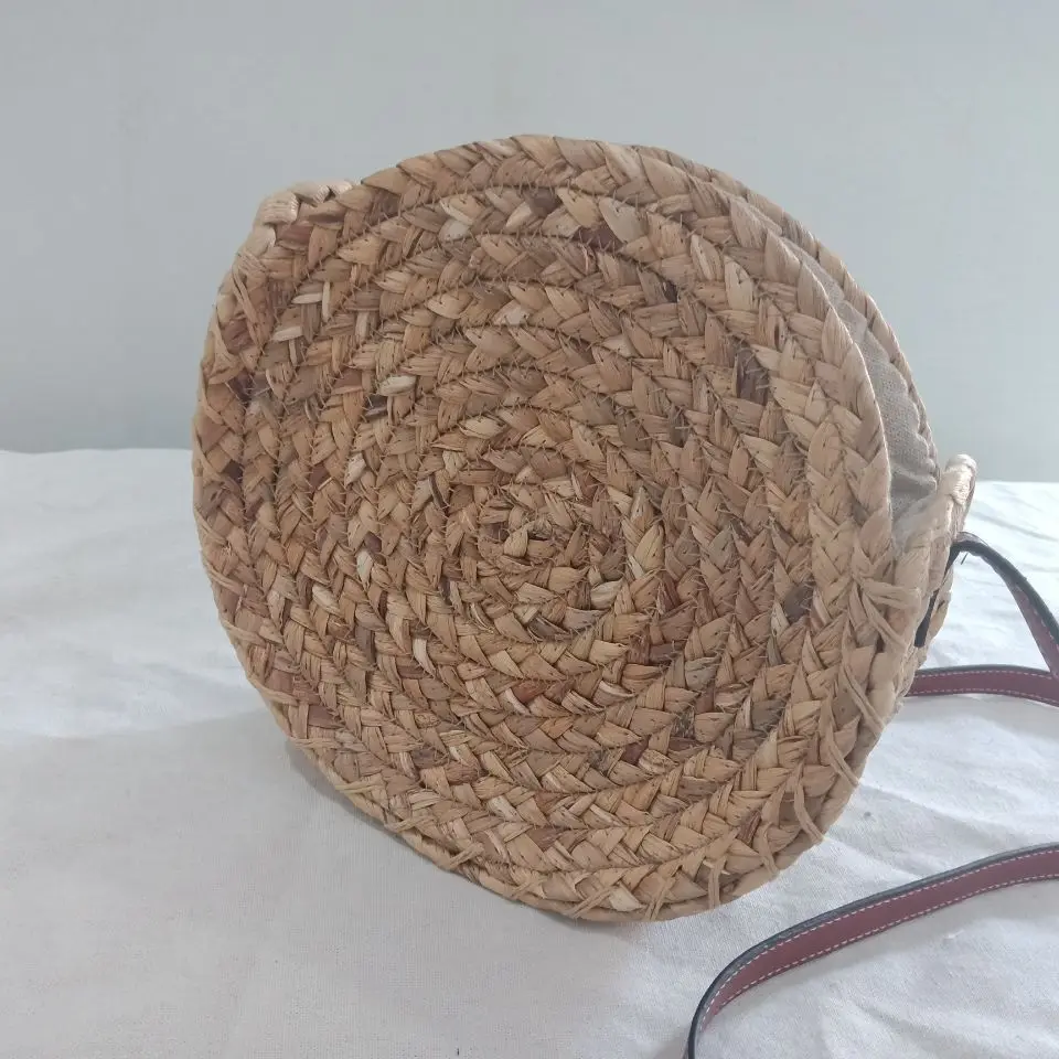 
natural material water hyacinth with inner cloth woven handbag with PU handles 