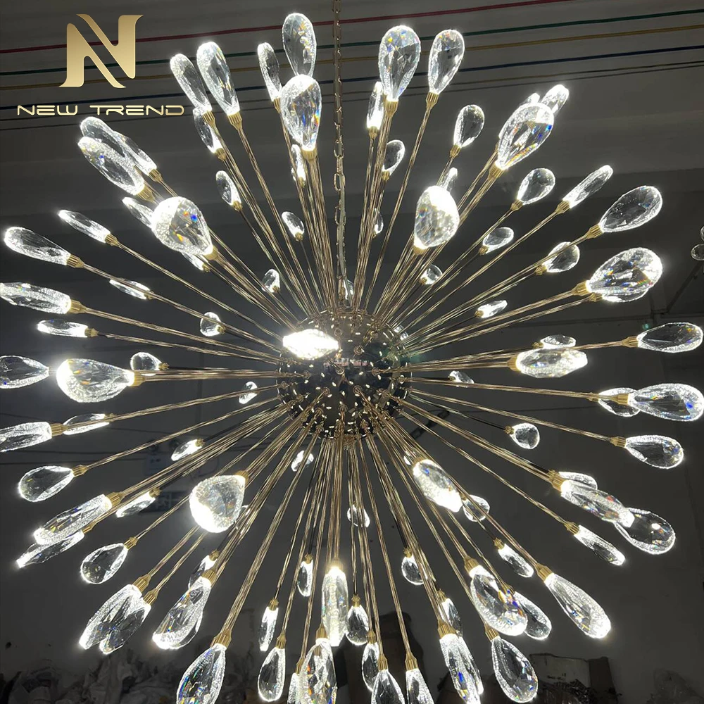 New Arrival Indoor Decoration Villa Hall Hotel Lobby Staircase Crystal LED Chandelier Pendant Light