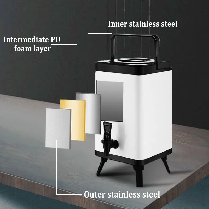 WINNERS 6L 8L 10L 12L square stainless steel heat insulation barrels insulated soup food warmer with tap for milk tea shop