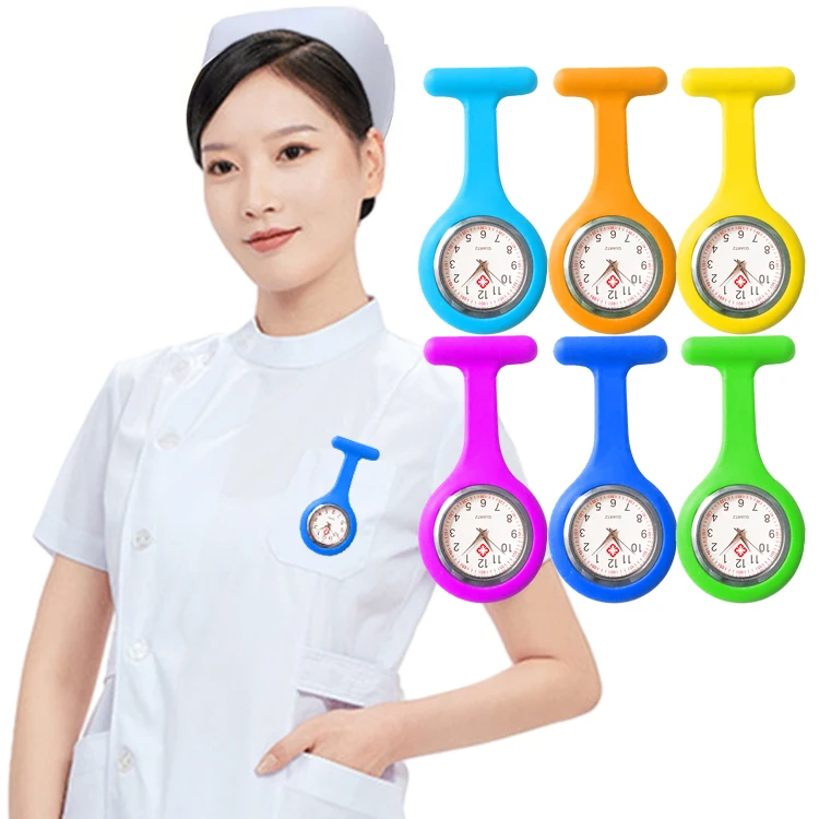 Wholesale solid color nurse medical dental nursing accessories pocket brooch quartz silicone digital fob watch