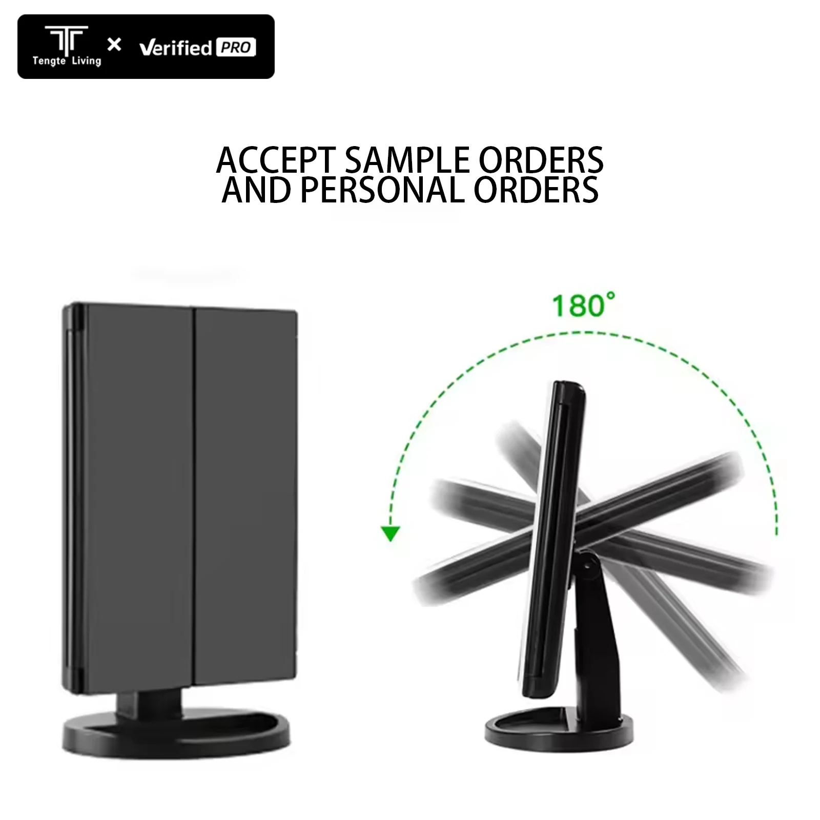 Folding LED Cosmetic Mirror 1x 2x 3x Magnification Square Shape Lighted Beauty Mirror with Single Side on Table