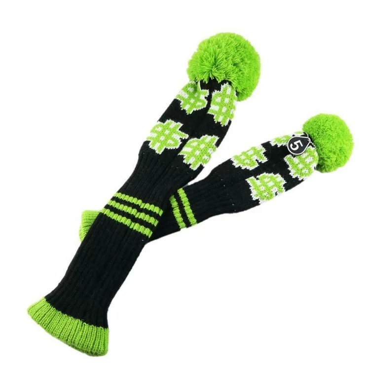 Wholesale embroidery Dollar design knitted golf pom pom club wood driver head covers custom made elastic golf headcover