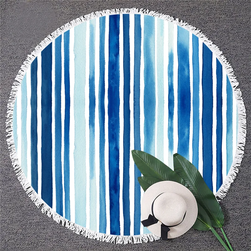 European and American liquid stripe Style Microfiber Round Fringed Beach Towel Soft and absorbent thick beach towel