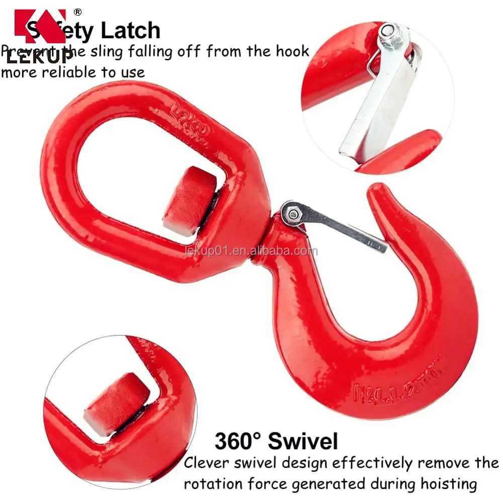 Heavy Duty Grade 80 Hoist Hook 5 Ton Crane Swivel Lifting Hook with Safety Latch G80 Chain Hook for Lifting Port Transportation