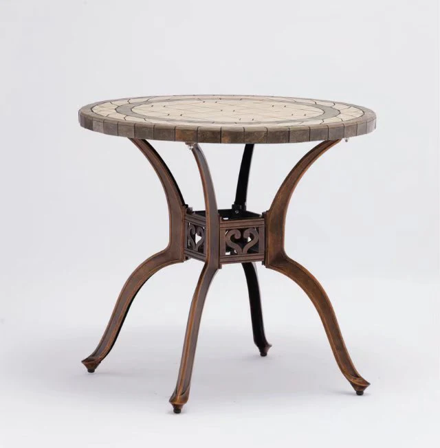 Carved and durable wood grain color cast aluminum outdoor furniture round table