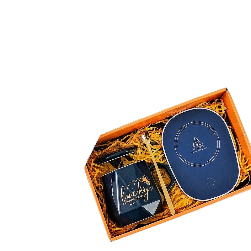 Custom   Direct 55 Degrees Thermostatic  Porcelain Coffee Tea mug Cups Ceramics USB Charging Smart Heated Mug With Spoon