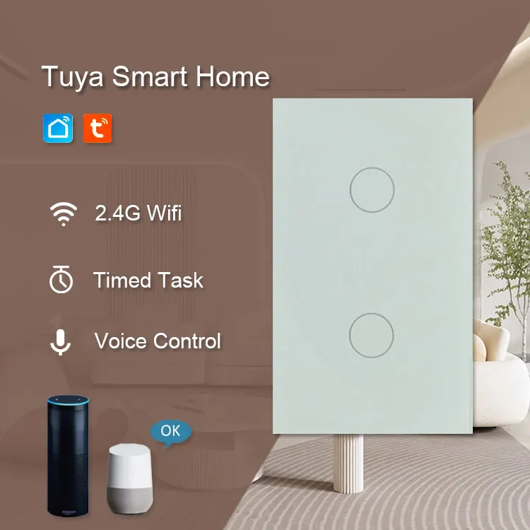 Tuya IOT Wireless Wifi Voice Control 3gang Smart Touch Light Switch Panel