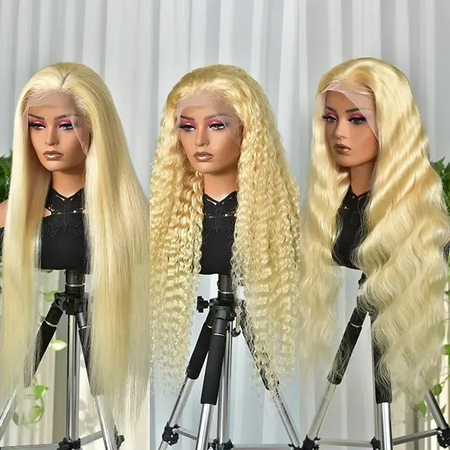 ready to ship 40Inch Virgin Hair Blonde 613 13x6 Deep Wave Full HD Transparent Lace Frontal Wig Raw Human Hair with Baby Hair