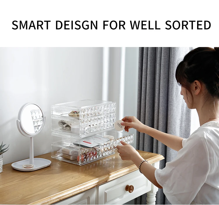 Multifunction Dustproof Four Drawer 3 Layers Display Acrylic Transparent Cosmetic Storage Box