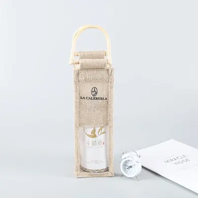 Gift Tote Bags Custom Logo Wine Bags Window Wine Jute Bags for Bottles Recyclable Beer Festival Present PVC Customized Next Eco