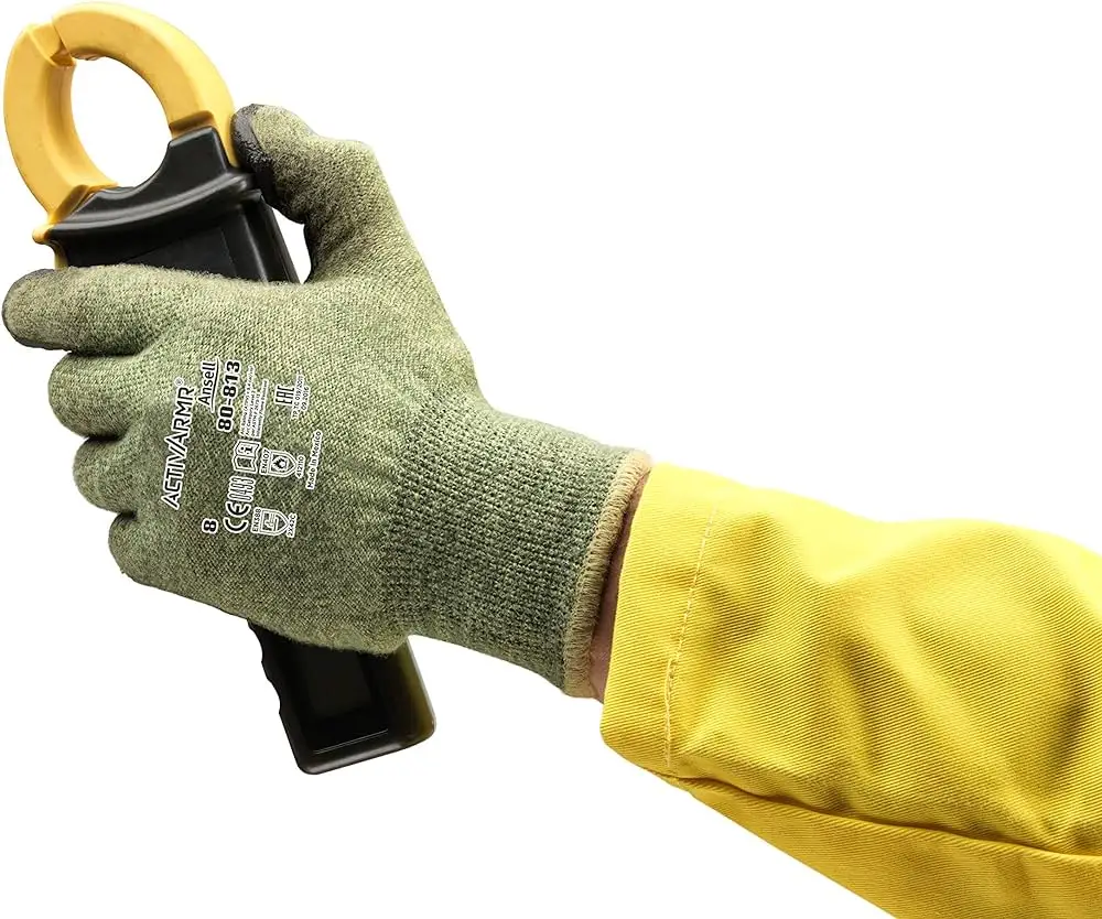 Ansell ActivArmr 80-813 ANSI A4 Cut-Resistance 8-Cut Resistant Safety Gloves with Neofoam Palm Only Coating Black Gray Color