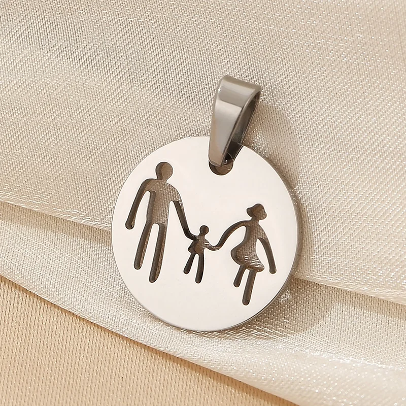 Kalen Charm Jewelry Round Hollow DIY Pendant Stainless Steel Girls and Boys My Family Pendant