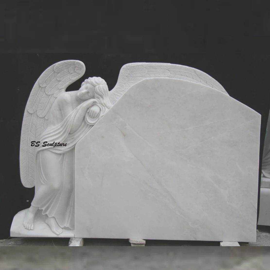 Outdoor Decorative Stone Sweeping Angel Statue Marble Tombstone Sculpture