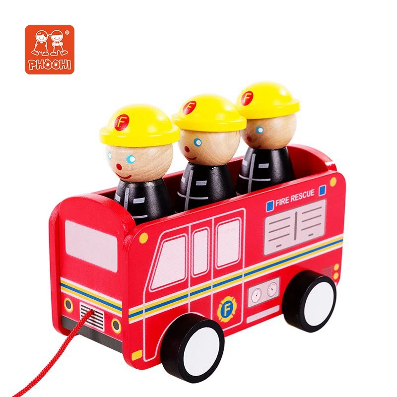 Children wooden toy preschool  educational toys wooden vehicle toy  for kids lovely Little Car School Bus and  Fire Truck