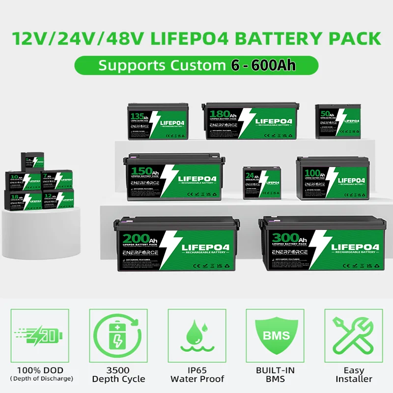 Enerforce глубокий цикл 12 В 100ah литиевая батарея Bms ЖК-дисплей Lifepo4 батареи для хранения энергии