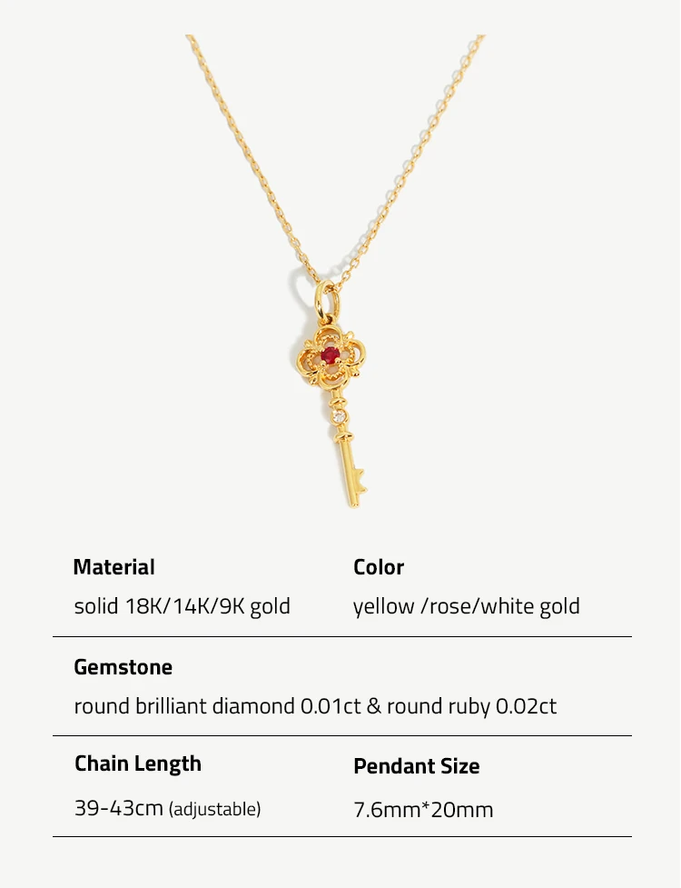 Chris April custom solid gold 18k 14k 9k diamond ruby key necklaces