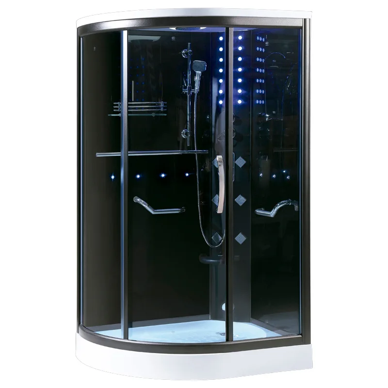 Steam bath shower room walk in shower enclosure black tempered glass material standing shower cubicle