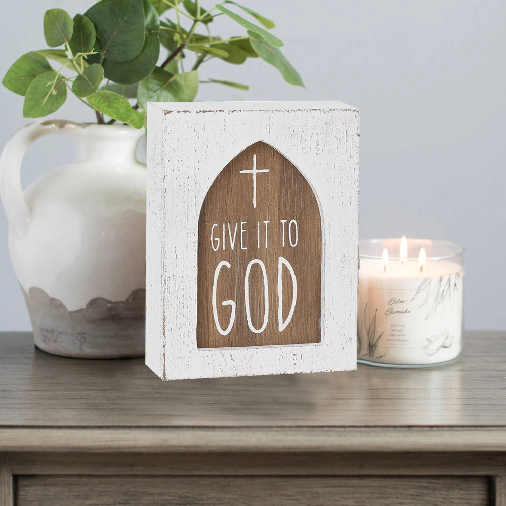 Christian Religious Decor Table Ornament GOD LAYERED BLOCK SIGN Nordic Wooden Desk christmas home decoration