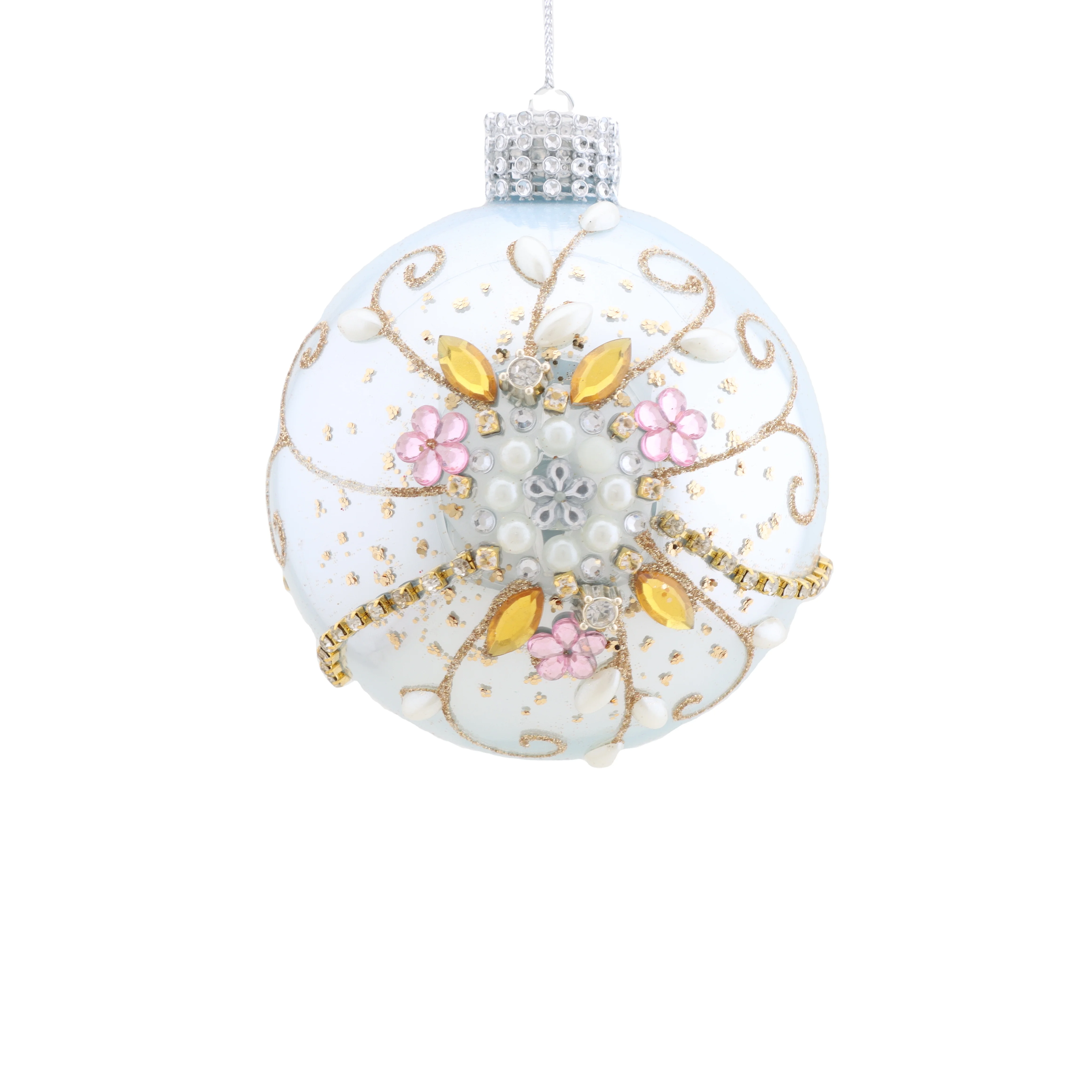 Top Quality Christmas Glass Ball Ornament Silver Glass Bauble Globe Sphere With Flowers For Xmas Tree Decoration