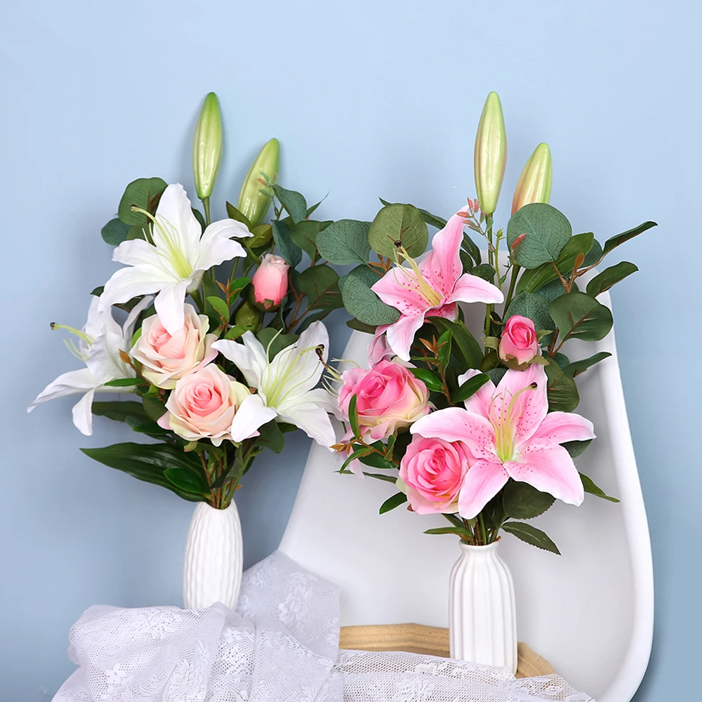 artificial flower lily wholesale high quality real touch 3D printing lily bouquet for home wedding decoration flower