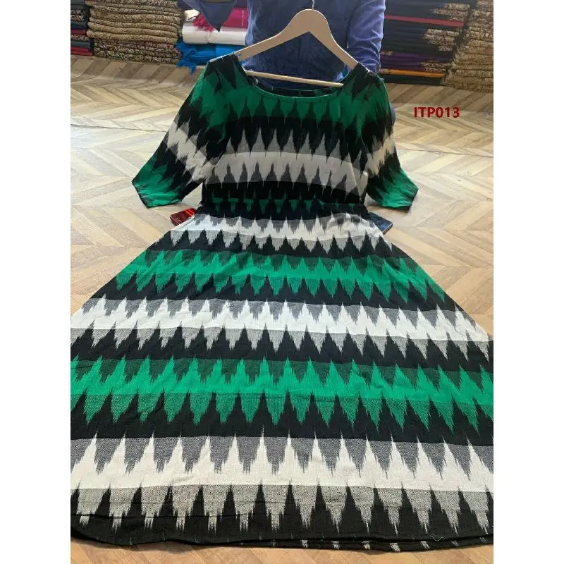  Женское хлопковое индийское платье Kurti с принтом икат Anarkali Kurta/Kurti боковыми карманами длинное Повседневное для девочек и женщин