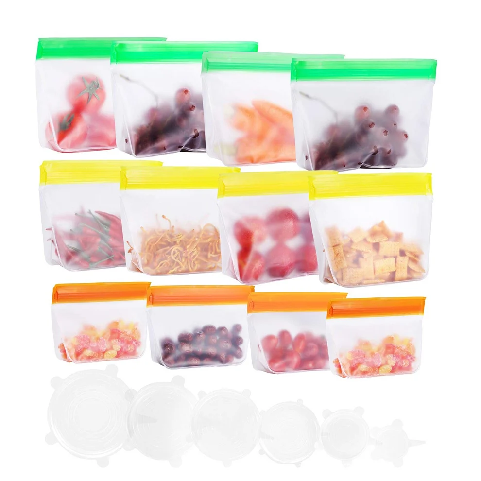 BPA FREE Leakproof PEVA Flat Freezer Food Bags Resealable Food Storage Lunch Bag For Meat Fruit Veggies