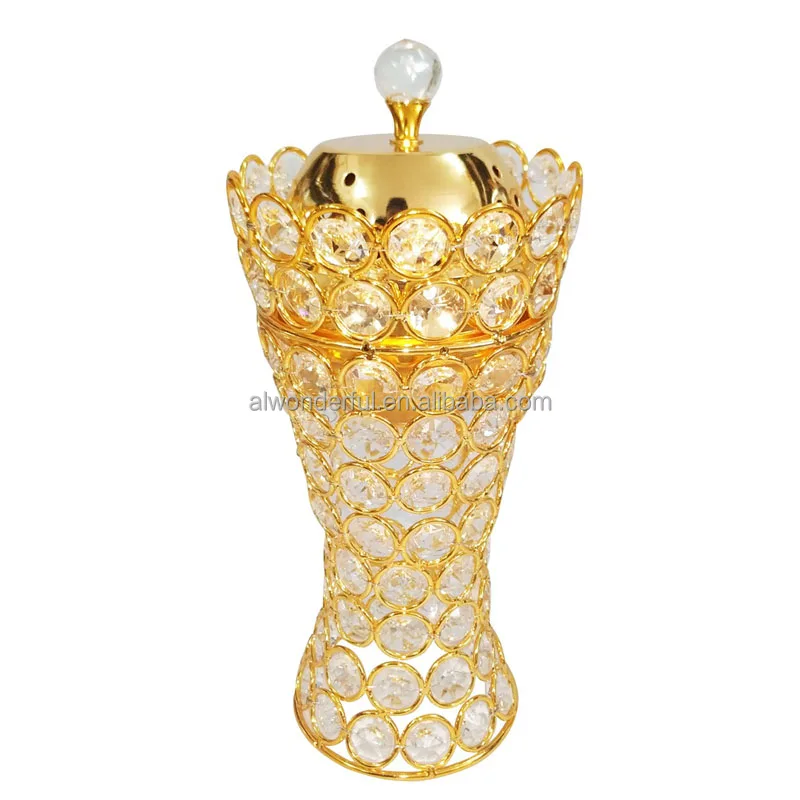 2024 small gift incense burner with shinning crystal gift gold incense burner